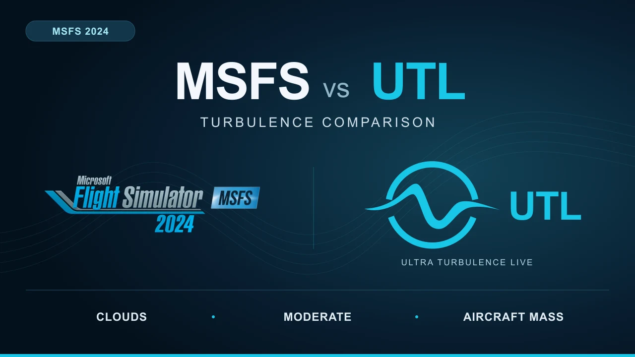 MSFS vs UTL turbulence comparison: clouds, MODERATE intensity and aircraft mass.